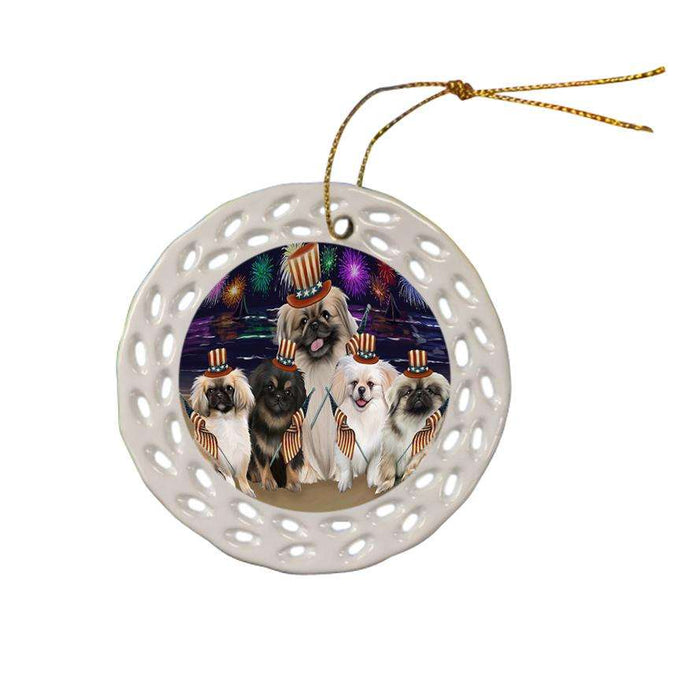 4th of July Independence Day Firework Pekingeses Dog Ceramic Doily Ornament DPOR48950