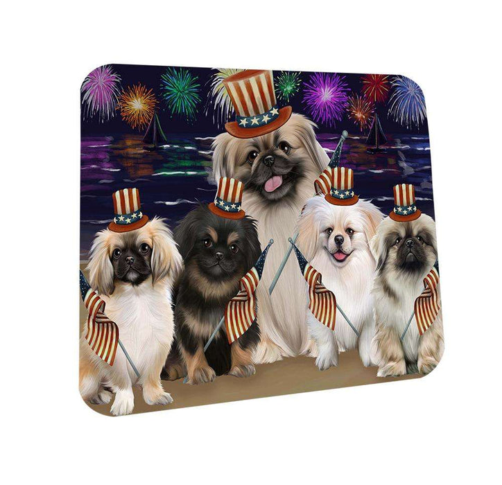 4th of July Independence Day Firework Pekingeses Dog Coasters Set of 4 CST48909