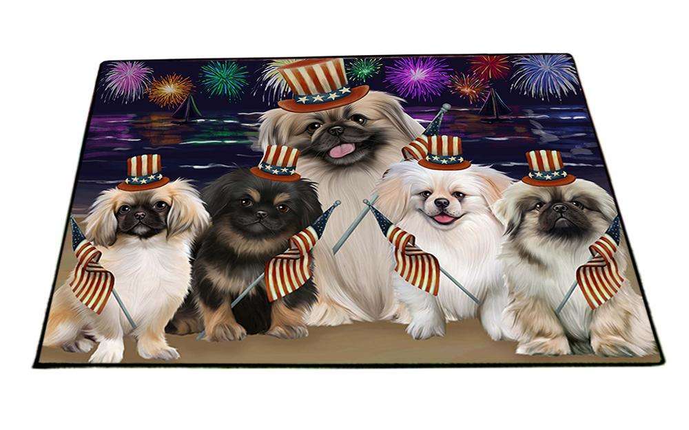 4th of July Independence Day Firework Pekingeses Dog Floormat FLMS49440
