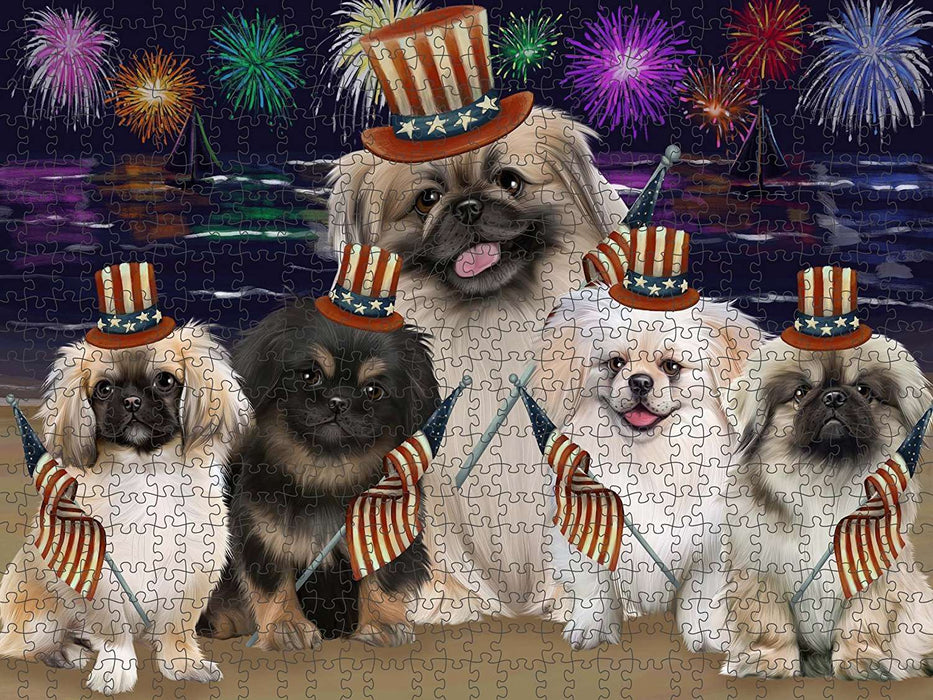 4th of July Independence Day Firework Pekingeses Dog Puzzle with Photo Tin PUZL51033