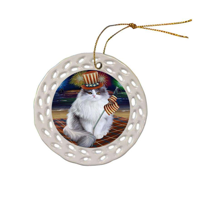 4th of July Independence Day Firework Persian Cat Ceramic Doily Ornament DPOR48953