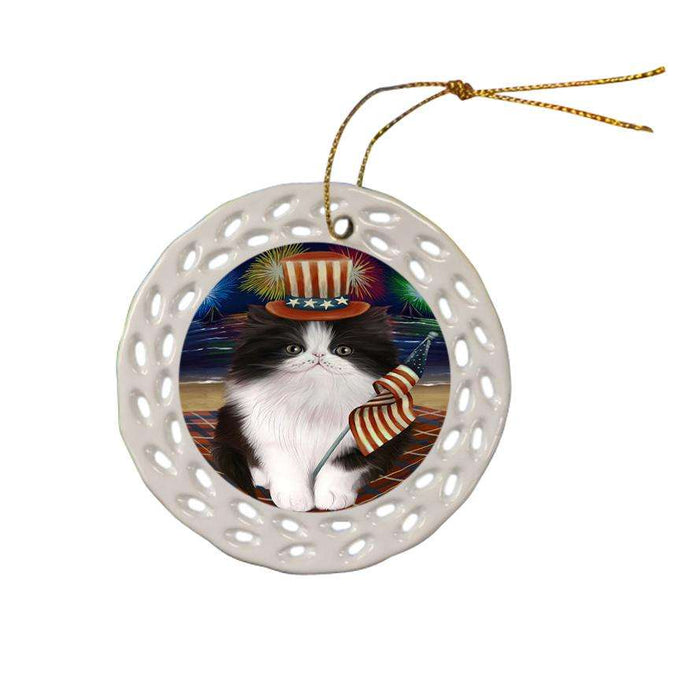 4th of July Independence Day Firework Persian Cat Ceramic Doily Ornament DPOR48955