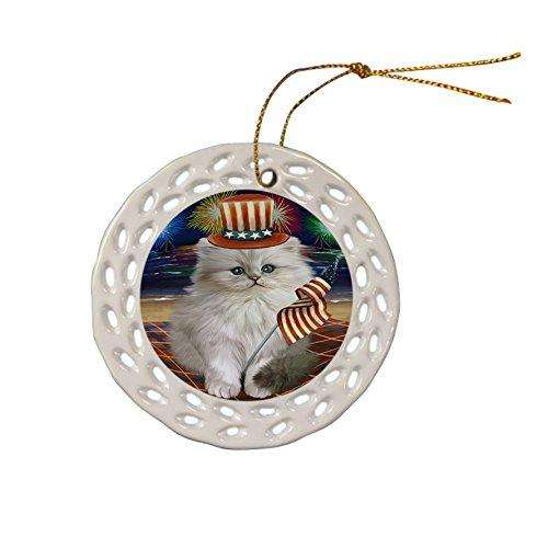 4th of July Independence Day Firework Persian Cat Ceramic Doily Ornament DPOR48956