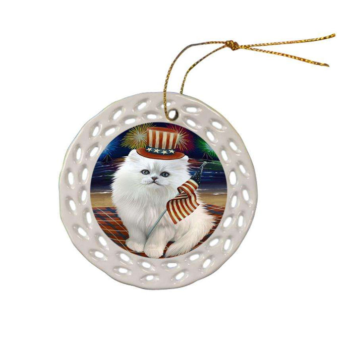 4th of July Independence Day Firework Persian Cat Ceramic Doily Ornament DPOR48958