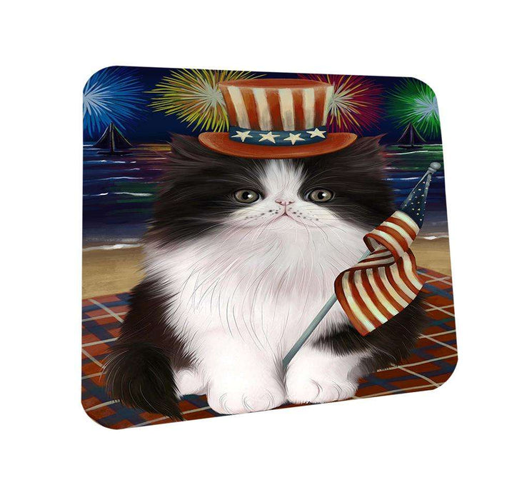 4th of July Independence Day Firework Persian Cat Coasters Set of 4 CST48914
