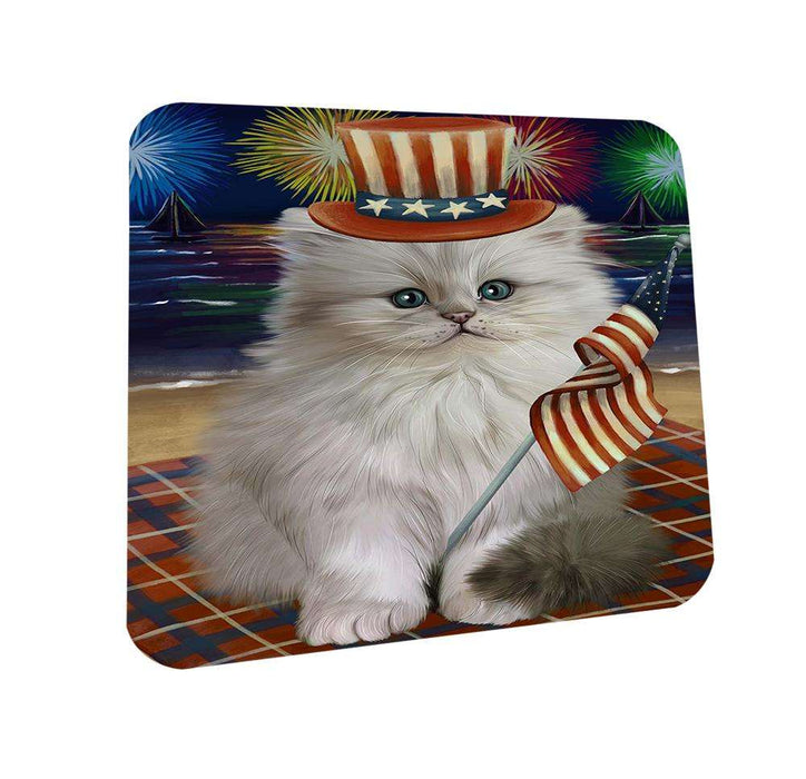 4th of July Independence Day Firework Persian Cat Coasters Set of 4 CST48915