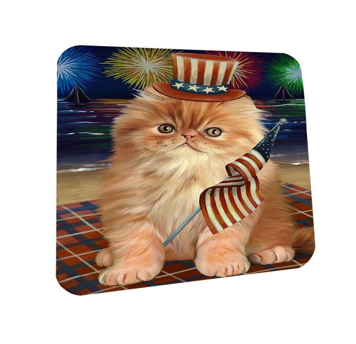 4th of July Independence Day Firework Persian Cat Coasters Set of 4 CST48916