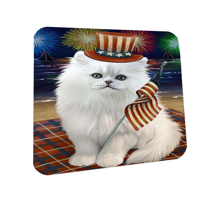 4th of July Independence Day Firework Persian Cat Coasters Set of 4 CST48917