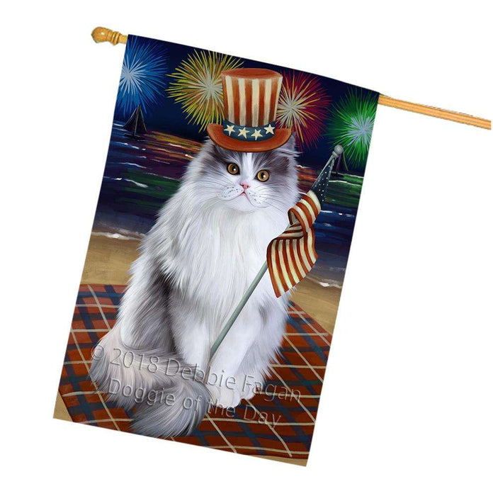 4th of July Independence Day Firework Persian Cat House Flag FLG48918
