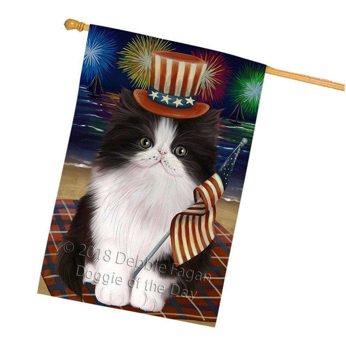 4th of July Independence Day Firework Persian Cat House Flag FLG48920