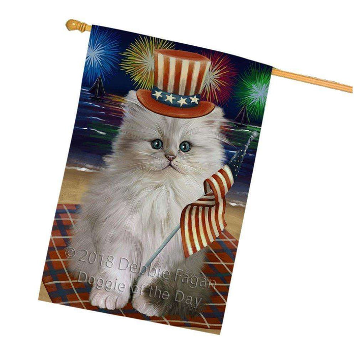4th of July Independence Day Firework Persian Cat House Flag FLG48921