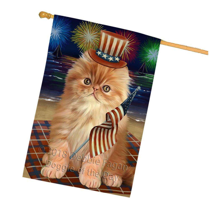 4th of July Independence Day Firework Persian Cat House Flag FLG48922