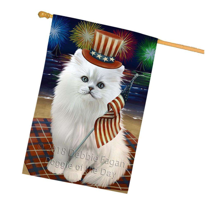 4th of July Independence Day Firework Persian Cat House Flag FLG48923