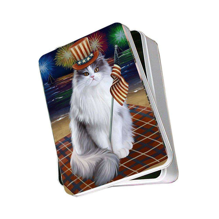 4th of July Independence Day Firework Persian Cat Photo Storage Tin PITN48953