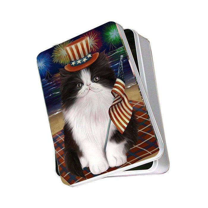 4th of July Independence Day Firework Persian Cat Photo Storage Tin PITN48955