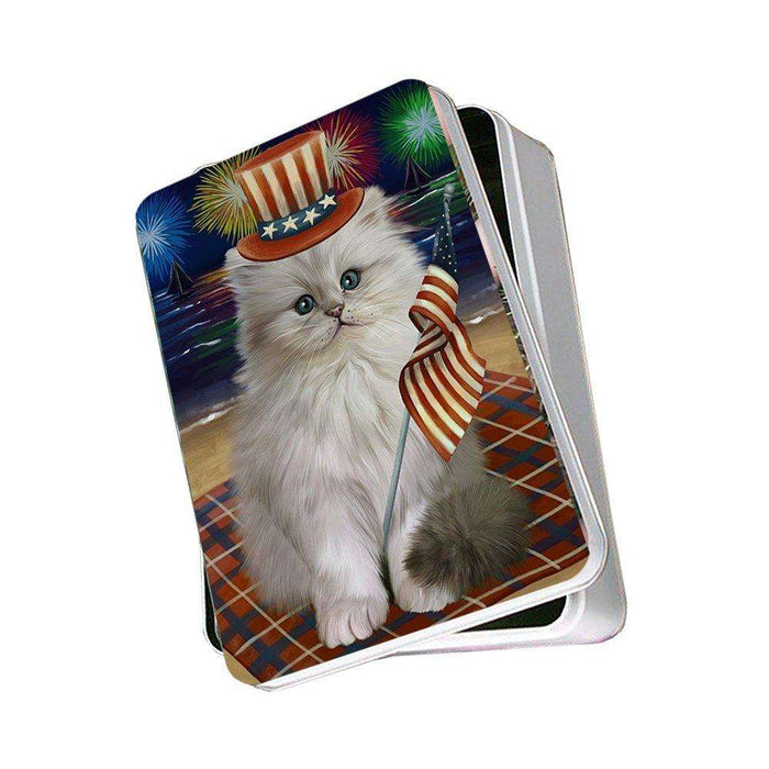 4th of July Independence Day Firework Persian Cat Photo Storage Tin PITN48956