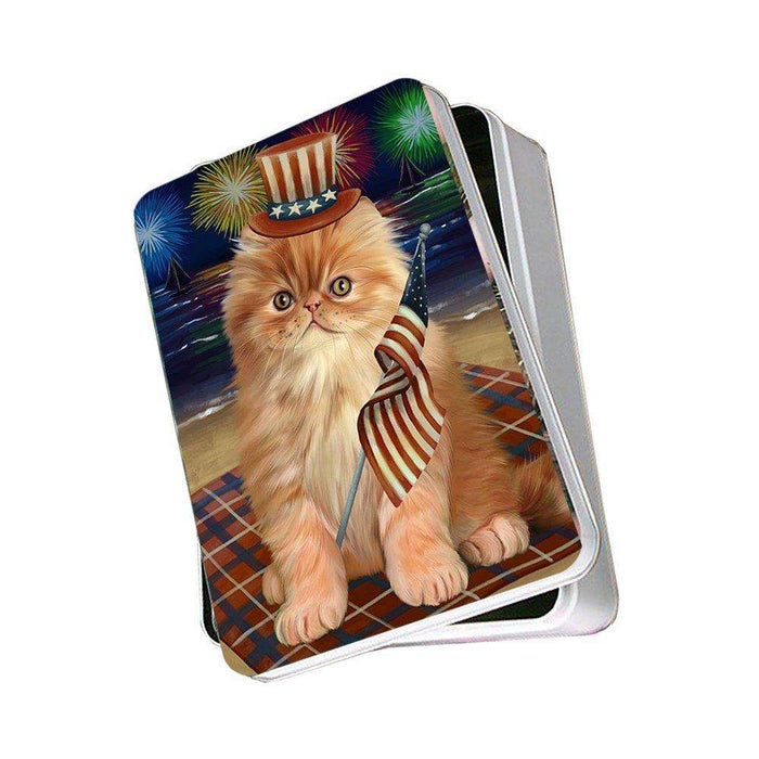 4th of July Independence Day Firework Persian Cat Photo Storage Tin PITN48957