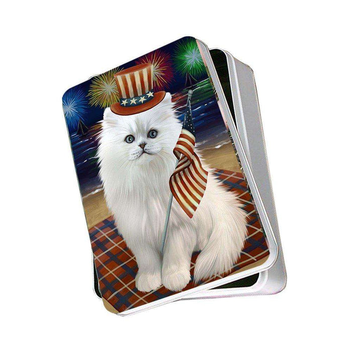 4th of July Independence Day Firework Persian Cat Photo Storage Tin PITN48958