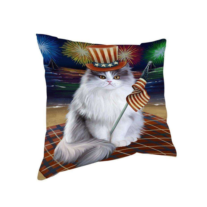 4th of July Independence Day Firework Persian Cat Pillow PIL51668