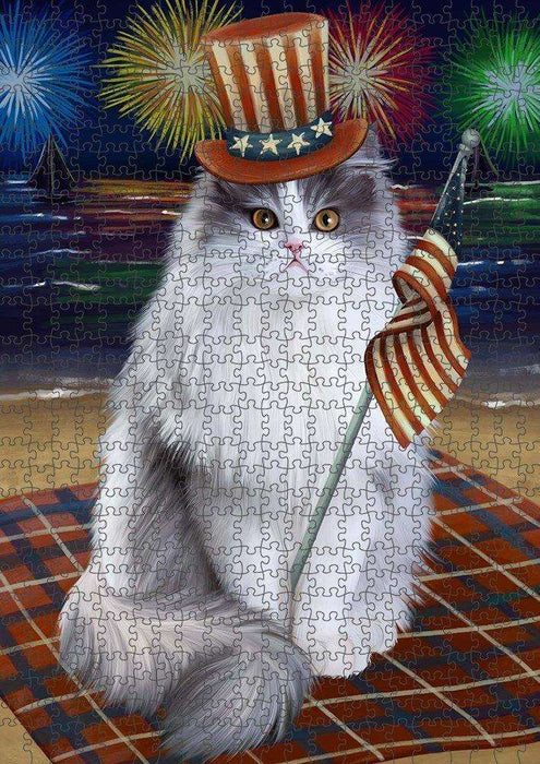 4th of July Independence Day Firework Persian Cat Puzzle with Photo Tin PUZL51042