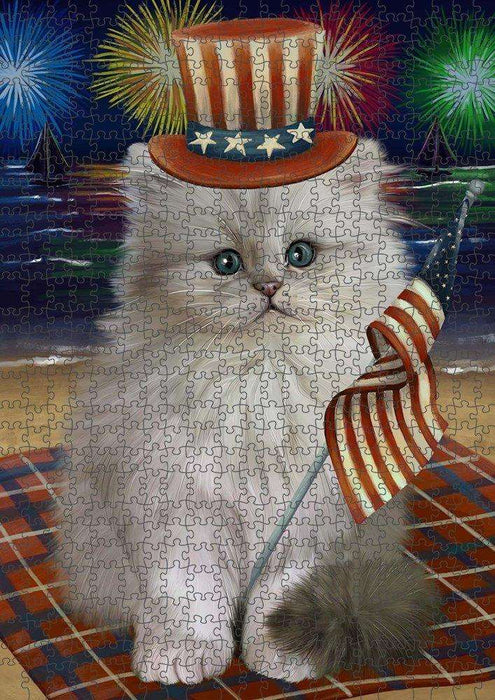 4th of July Independence Day Firework Persian Cat Puzzle with Photo Tin PUZL51051