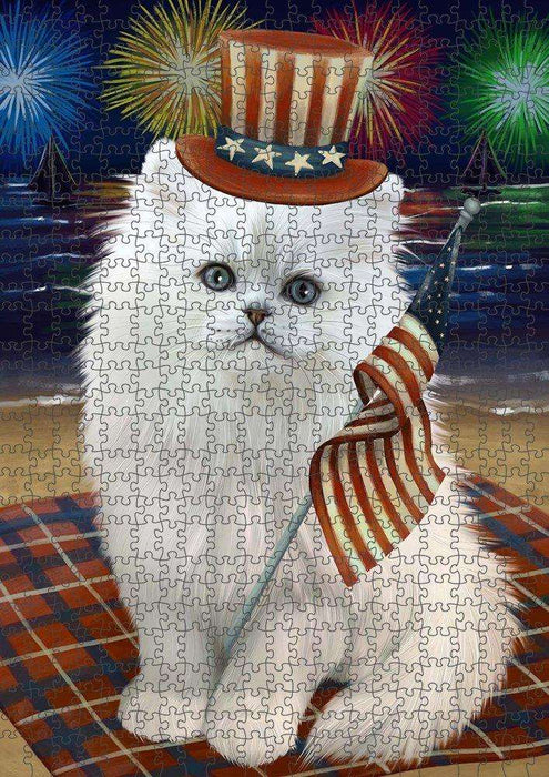 4th of July Independence Day Firework Persian Cat Puzzle with Photo Tin PUZL51057