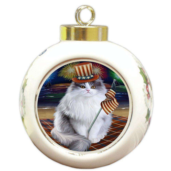 4th of July Independence Day Firework Persian Cat Round Ball Christmas Ornament RBPOR48953