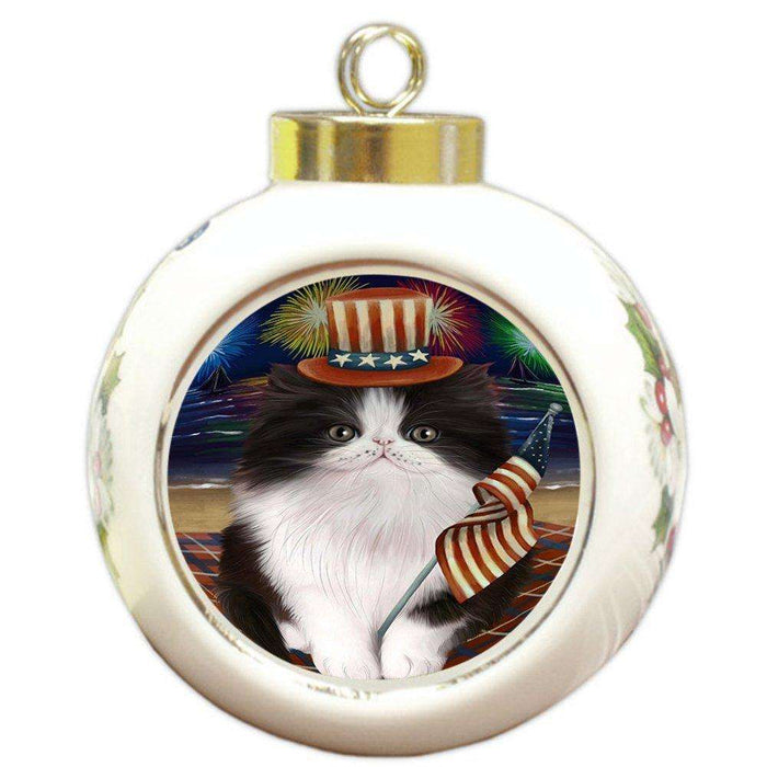 4th of July Independence Day Firework Persian Cat Round Ball Christmas Ornament RBPOR48955