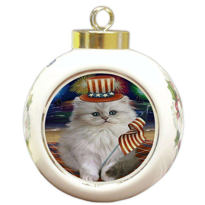 4th of July Independence Day Firework Persian Cat Round Ball Christmas Ornament RBPOR48956