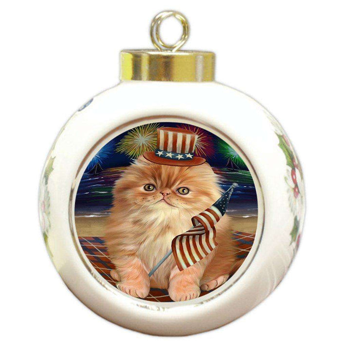 4th of July Independence Day Firework Persian Cat Round Ball Christmas Ornament RBPOR48957
