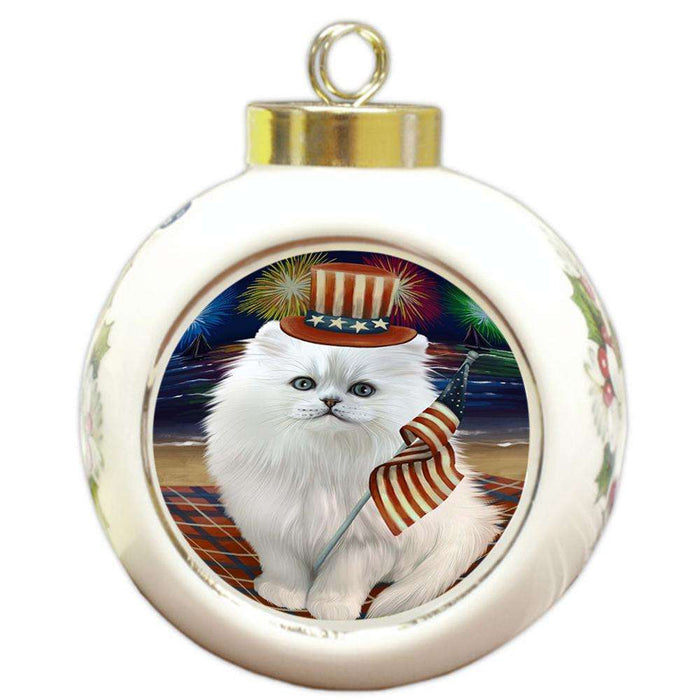4th of July Independence Day Firework Persian Cat Round Ball Christmas Ornament RBPOR48958