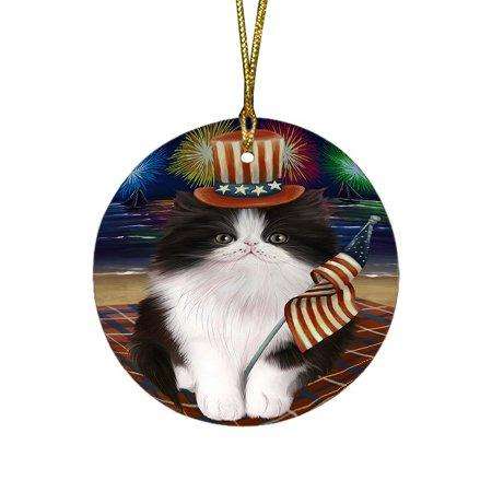 4th of July Independence Day Firework Persian Cat Round Christmas Ornament RFPOR48946