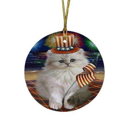 4th of July Independence Day Firework Persian Cat Round Christmas Ornament RFPOR48947