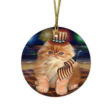 4th of July Independence Day Firework Persian Cat Round Christmas Ornament RFPOR48948
