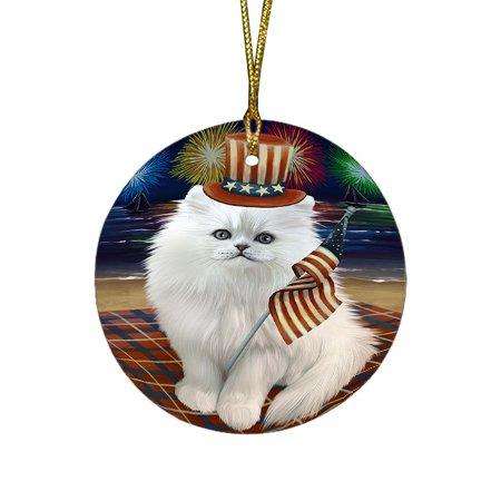 4th of July Independence Day Firework Persian Cat Round Christmas Ornament RFPOR48949