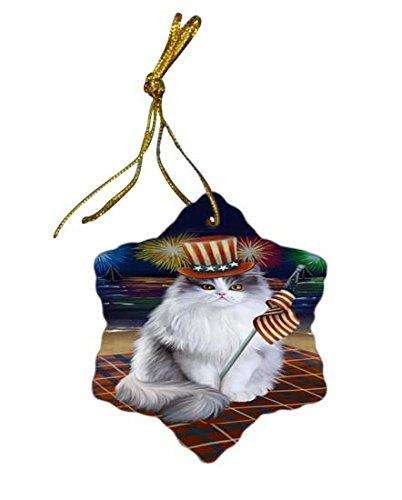 4th of July Independence Day Firework Persian Cat Star Porcelain Ornament SPOR48945