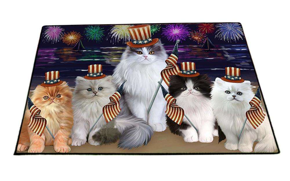 4th of July Independence Day Firework Persian Cats Floormat FLMS49443