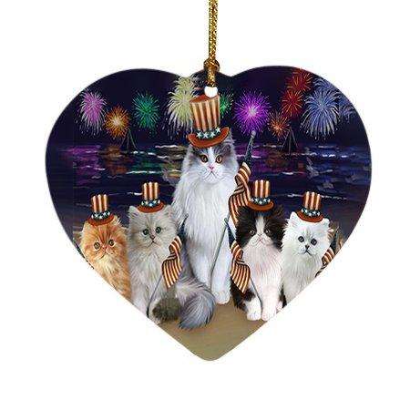 4th of July Independence Day Firework Persian Cats Heart Christmas Ornament HPOR48954