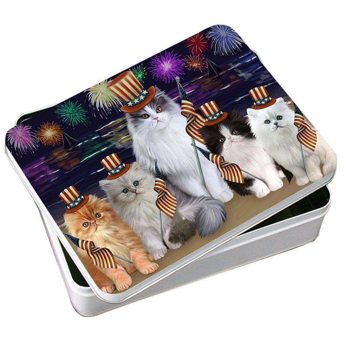 4th of July Independence Day Firework Persian Cats Photo Storage Tin PITN48954
