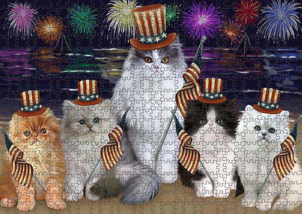 4th of July Independence Day Firework Persian Cats Puzzle with Photo Tin PUZL51045