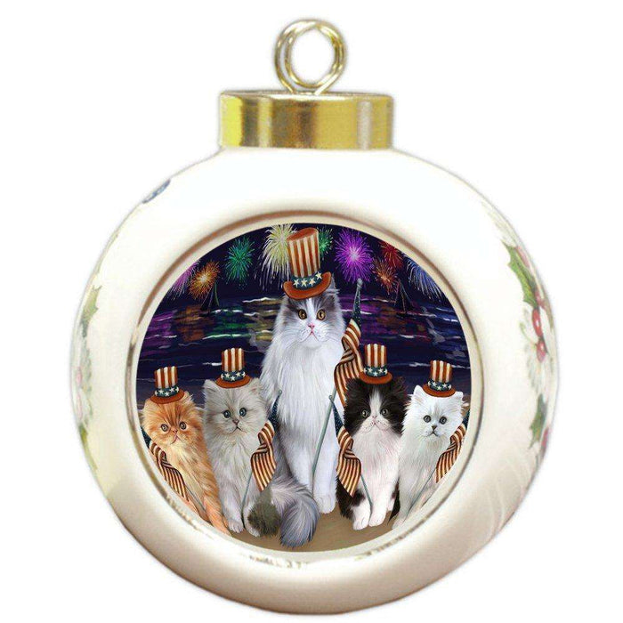 4th of July Independence Day Firework Persian Cats Round Ball Christmas Ornament RBPOR48954