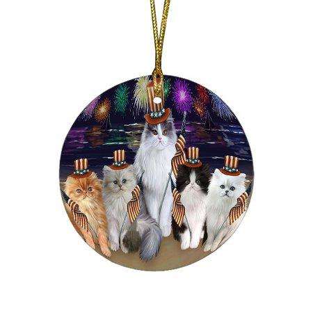 4th of July Independence Day Firework Persian Cats Round Christmas Ornament RFPOR48945
