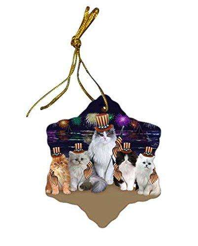 4th of July Independence Day Firework Persian Cats Star Porcelain Ornament SPOR48946