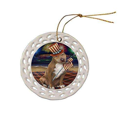 4th of July Independence Day Firework Pit Bull Dog Ceramic Doily Ornament DPOR48959