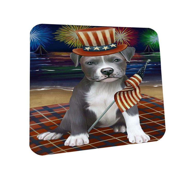 4th of July Independence Day Firework Pit Bull Dog Coasters Set of 4 CST48921