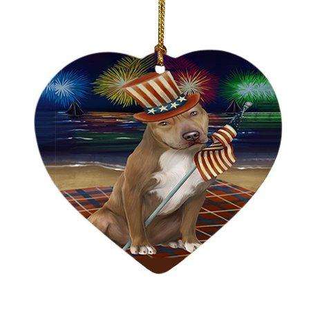 4th of July Independence Day Firework Pit Bull Dog Heart Christmas Ornament HPOR48959