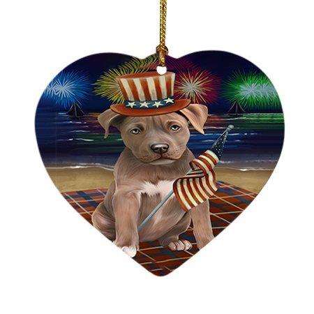 4th of July Independence Day Firework Pit Bull Dog Heart Christmas Ornament HPOR48961