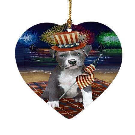 4th of July Independence Day Firework Pit Bull Dog Heart Christmas Ornament HPOR48962
