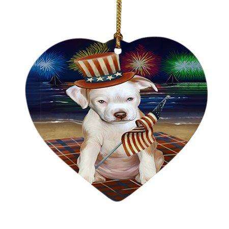 4th of July Independence Day Firework Pit Bull Dog Heart Christmas Ornament HPOR48963