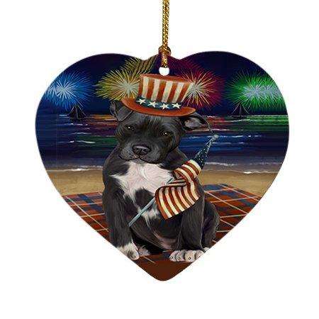 4th of July Independence Day Firework Pit Bull Dog Heart Christmas Ornament HPOR48964